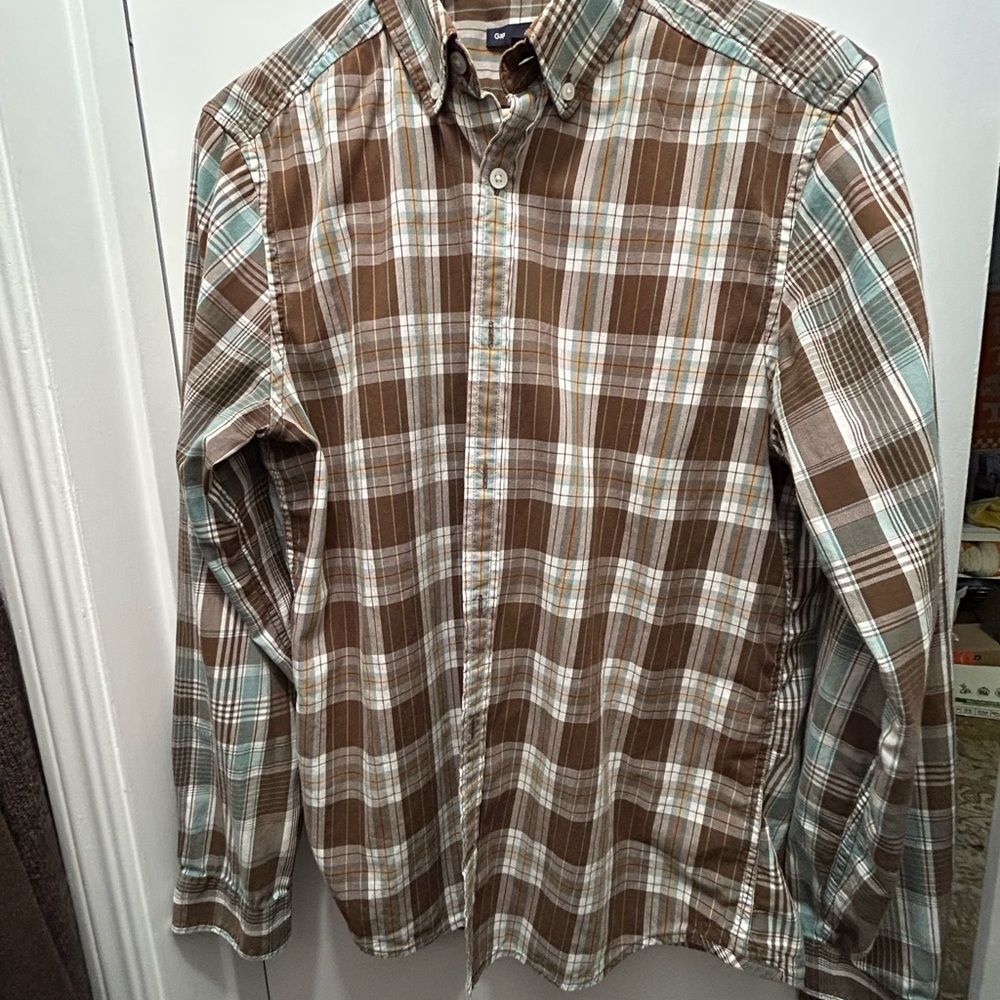 GAP Brown and Blue Plaid Men's Shirt